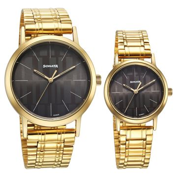 Sonata Alloy Pairs Quartz Analog Grey Stainless Steel Strap for Couple