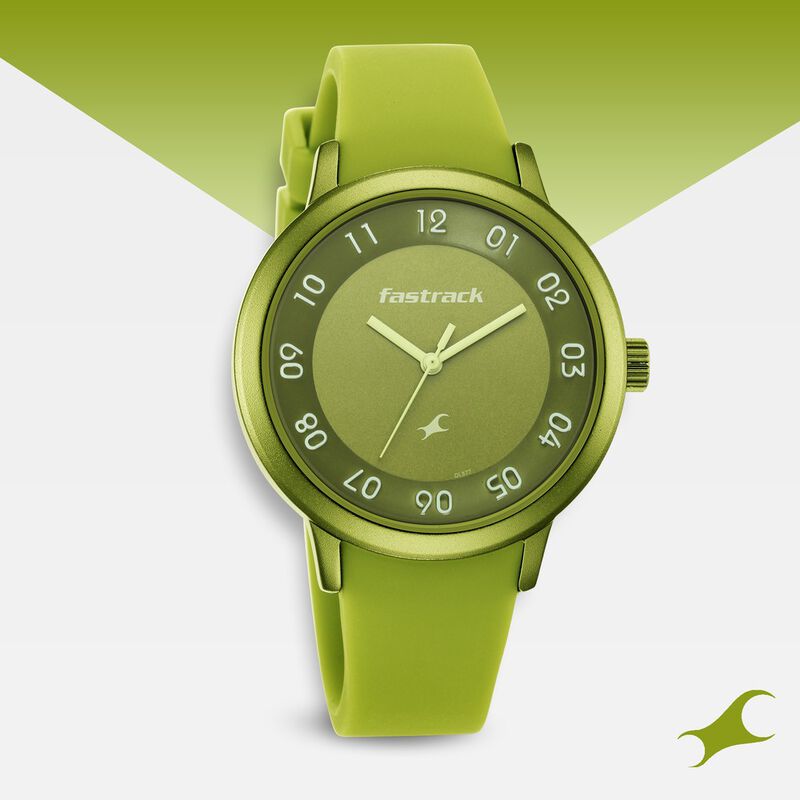 Pop Colours Green Dial Silicone Strap Watch for Girls - image number 0