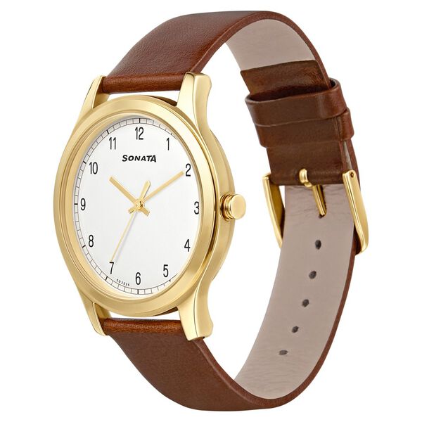 Sonata Quartz Analog White Dial Leather Strap Watch for Men - image number 1