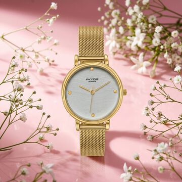 Poze By Sonata Quartz Analog White Dial Golden Metal Strap Watch For Women