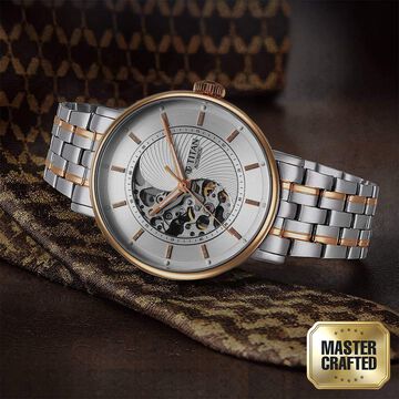 Titan Yin Yang Skeletal Automatic Analog with White Dial Silver and Rose Gold Stainless Steel Strap Watch for Men