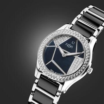 Xylys Shimmer Swiss Analog Steel & Ceramic Mother of Pearl Black Dial Watch for Women