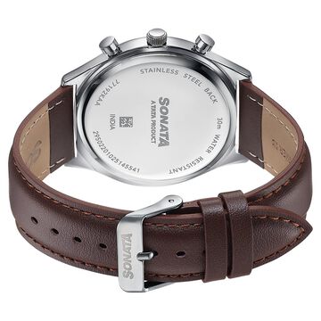 Sonata Festive Quartz Multifunction Blue Dial Brown Leather Strap Watch For Men