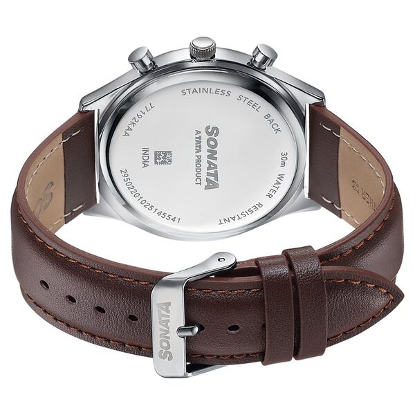 Sonata Festive Quartz Multifunction Blue Dial Brown Leather Strap Watch For Men - image number 5