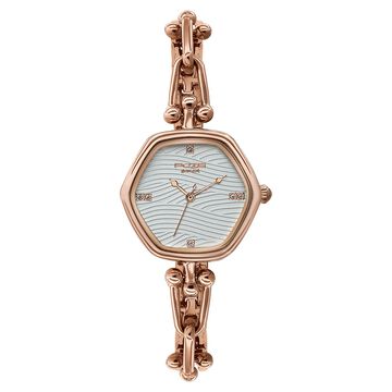 Poze Poze Quartz Analog White Dial Rose Gold Metal Strap Watch For Women