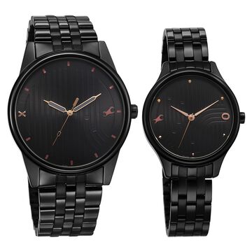 Fastrack Mixmatched Quartz Analog Black Dial With Black Metal Strap Watch For Couple