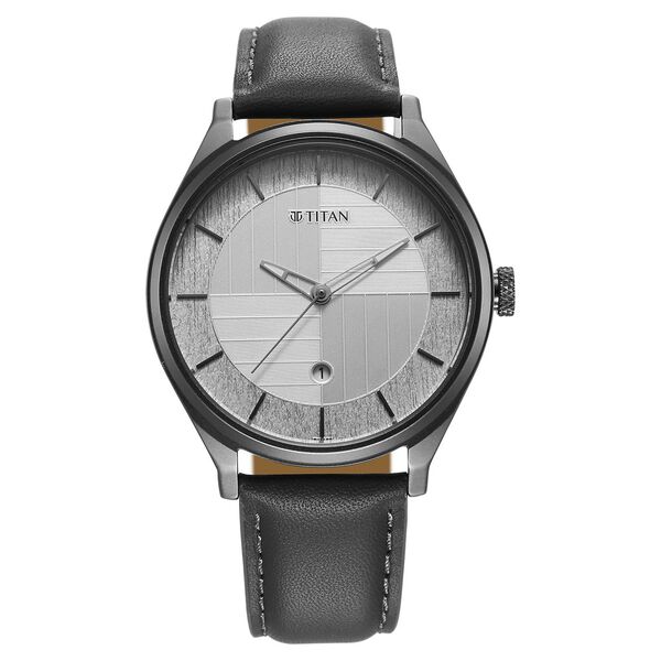Titan Neo Economy Quartz Analog with Date Silver Dial Grey Leather Strap Watch For Men - image number 0