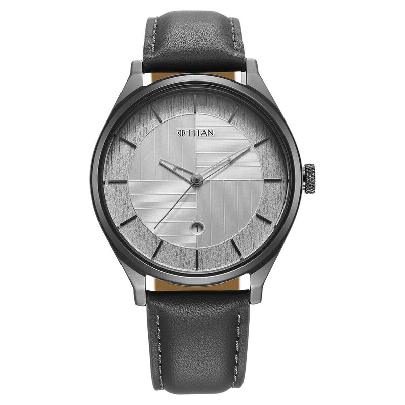 Titan Neo Economy Quartz Analog with Date Silver Dial Grey Leather Strap Watch For Men