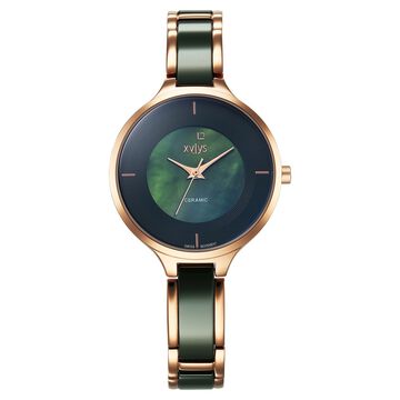 Xylys Seraphina Quartz Analog Blue Round Dial Rose Gold Steel & Ceramic Strap Watch For Women