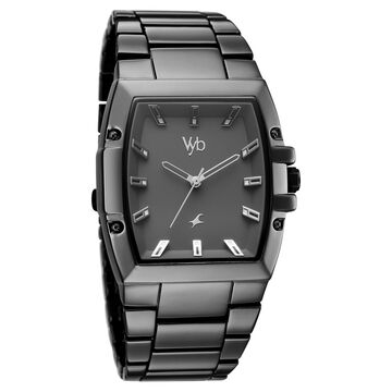 Vyb Challenger By Fastrack Quartz Analog Grey Dial Grey Metal Strap Watch For Guys
