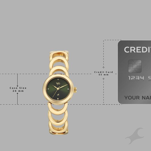 Vyb Bliss By Fastrack Quartz Analog Green Dial Golden Metal Strap Watch For Girls - image number 3