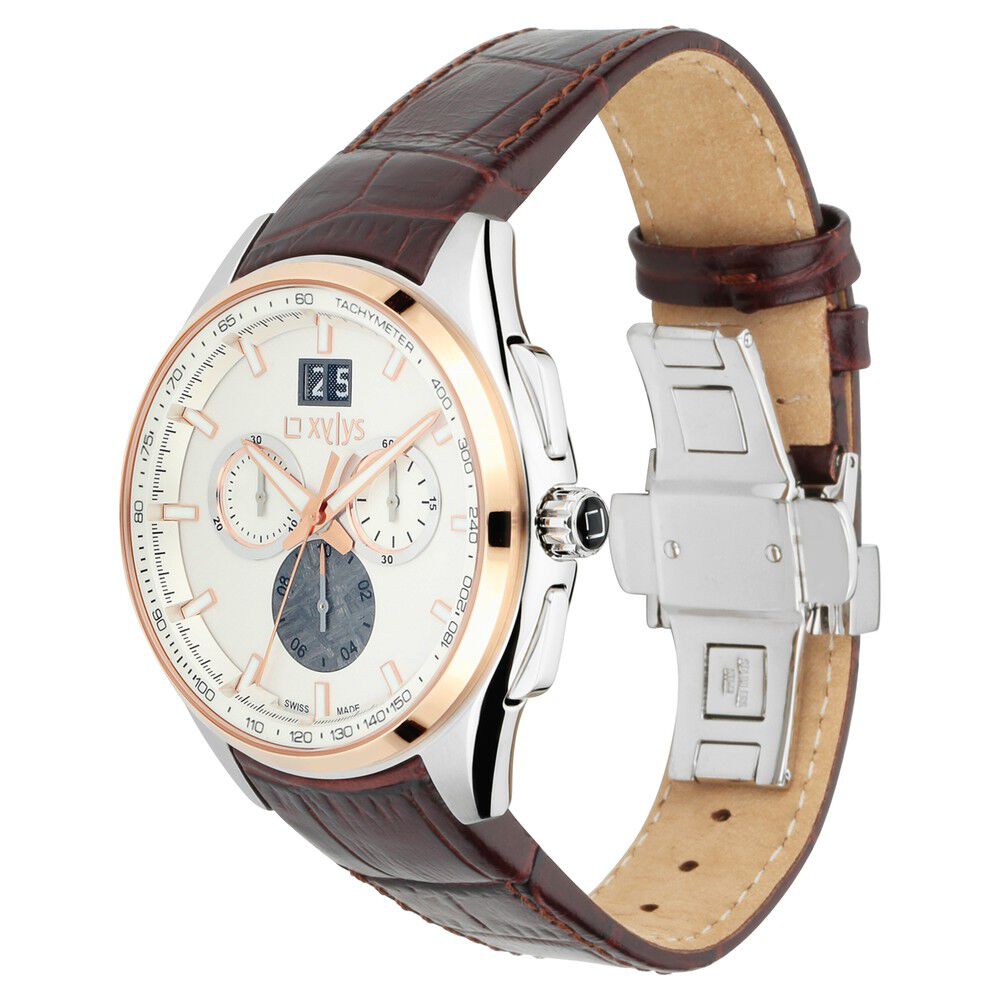 ⌘ Buy Online Xylys Swiss Chronograph Black Leather Strap Aventurine