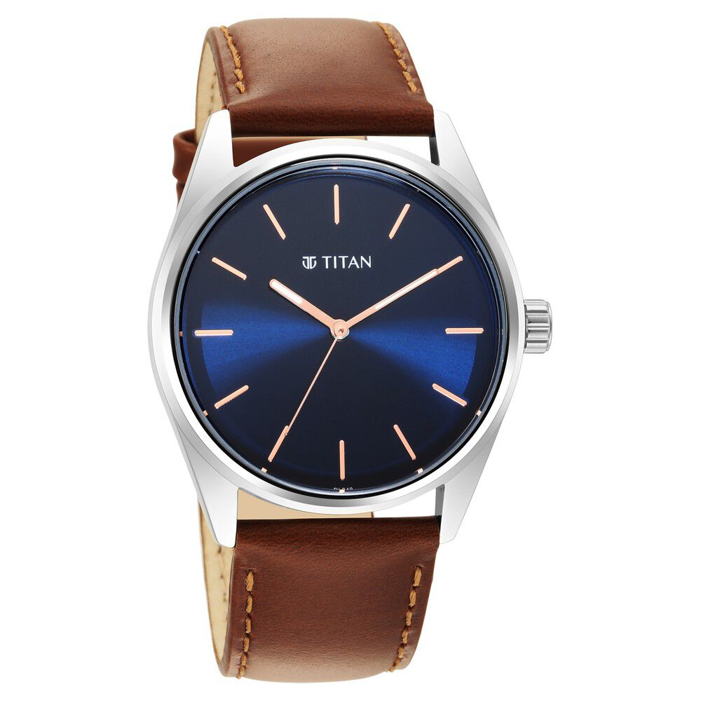 Buy Online Titan Quartz Analog Blue Dial Leather Strap Watch for Men ns1866sl01 Titan