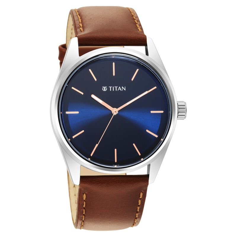 Titan Quartz Analog Blue Dial Leather Strap Watch for Men