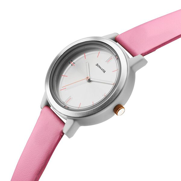 Sonata Pop Silver Dial Women Watch With Leather Strap - image number 2
