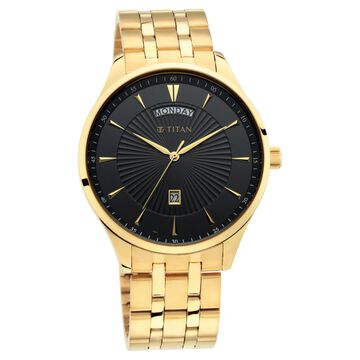 Titan Regalia Opulent Black Dial Analog with Day and Date Stainless Steel Strap watch for Men