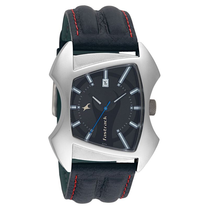 Fastrack Quartz Analog with Date Black Dial Leather Strap Watch for Guys