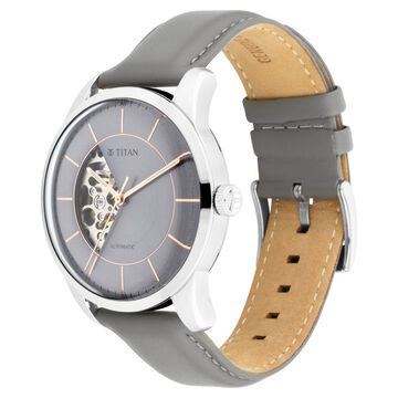 Titan Automatic Sectoral Grey Dial Grey Leather Strap Watch for Men