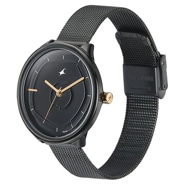 Fastrack Stunners Quartz Multifunction Black Dial Stainless Steel Strap Watch for Girls