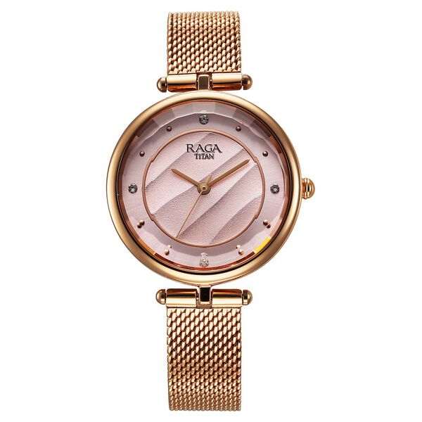 Titan Raga Showstopper Quartz Analog Pink Dial Metal Strap Watch For Women - image number 0