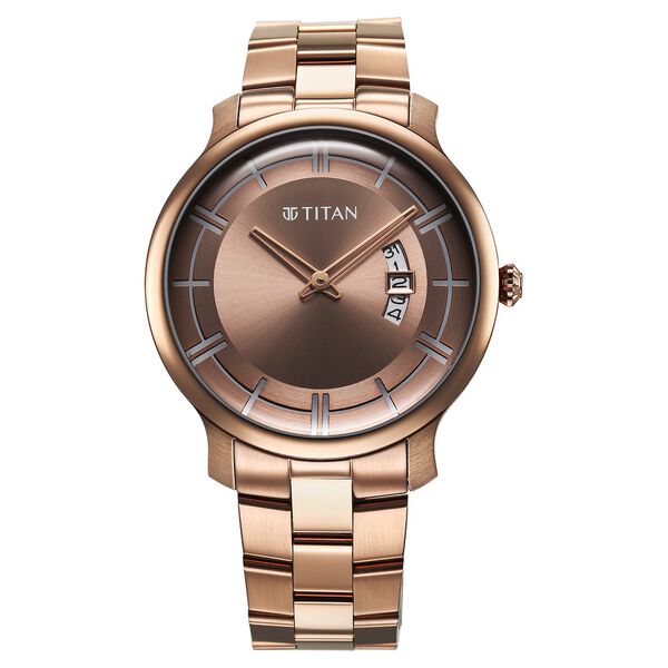 Titan Clasique Slim Quartz Analog with Date Coffee Brown Dial Stainless Steel Strap Watch For Men - image number 0