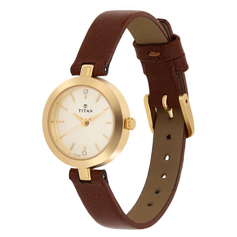 Titan Quartz Analog Champagne Dial Leather Strap Watch for Women - image number 2