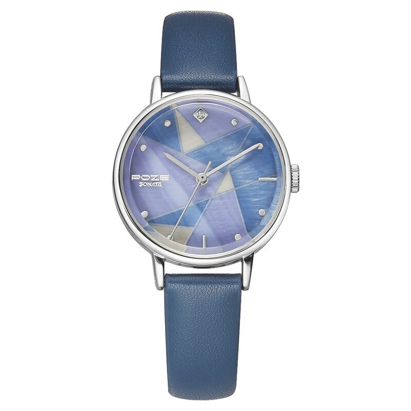 Poze by Sonata Quartz Analog Blue Dial PU Leather Strap Watch for Women