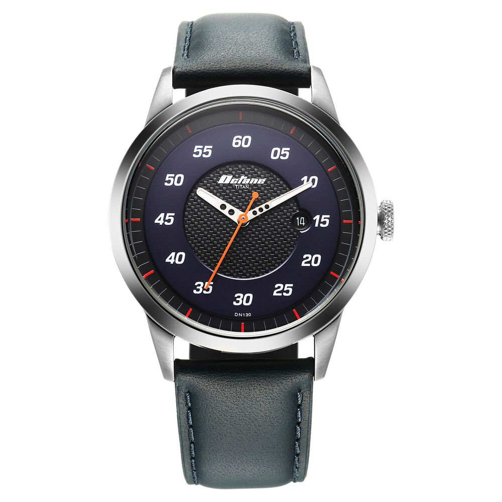 Titan octane blue dial leather strap discount
