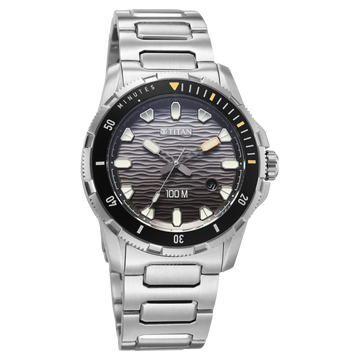 Titan Zero Hour Diver's 100m Analog with Black Dial Silver Stainless Steel Strap Watch for Men
