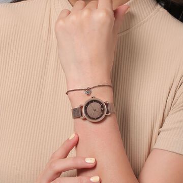 Fastrack Pulse Quartz Analog Brown Dial Stainless Steel Strap Watch for Girls