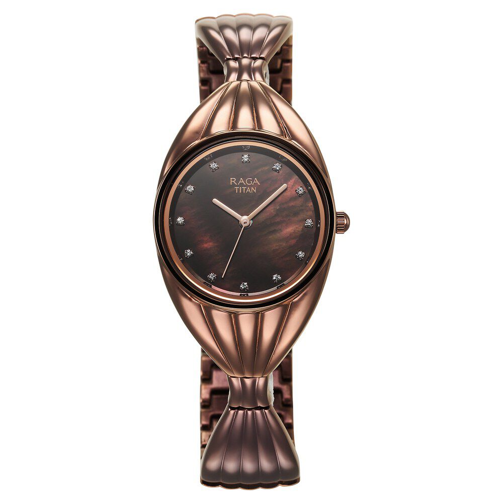 Buy Online Titan Raga Memoirs Quartz Analog Mother Of Pearl Dial With Brown Metal Strap Watch For Women 95254qm01f Titan