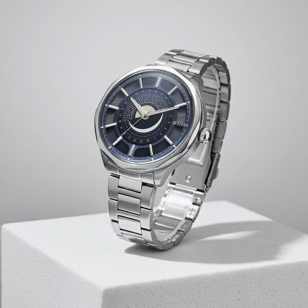 Titan Stellar Analog with Sun Moon Phase and Blue Dial Silver Stainless Steel Strap Watch for Men - image number 0