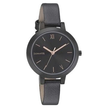 Sonata Quartz Analog Black Dial Leather Strap Watch for Women