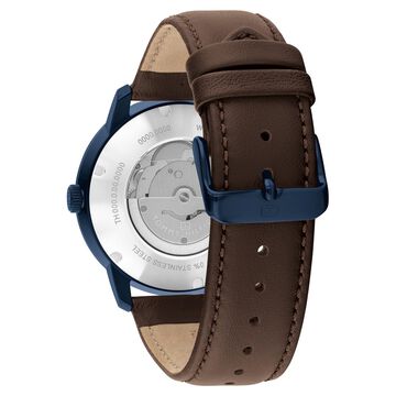 Tommy Hilfiger Automatic Blue Dial Brown Leather Strap Watch For Men