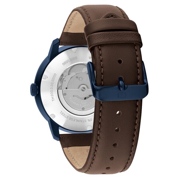 Tommy Hilfiger Automatic Blue Dial Brown Leather Strap Watch For Men - image number 2