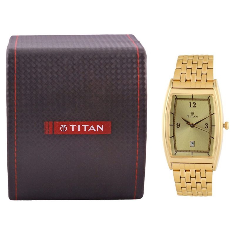 Titan Quartz Analog with Date Champagne Dial Stainless Steel Strap Watch for Men - image number 4