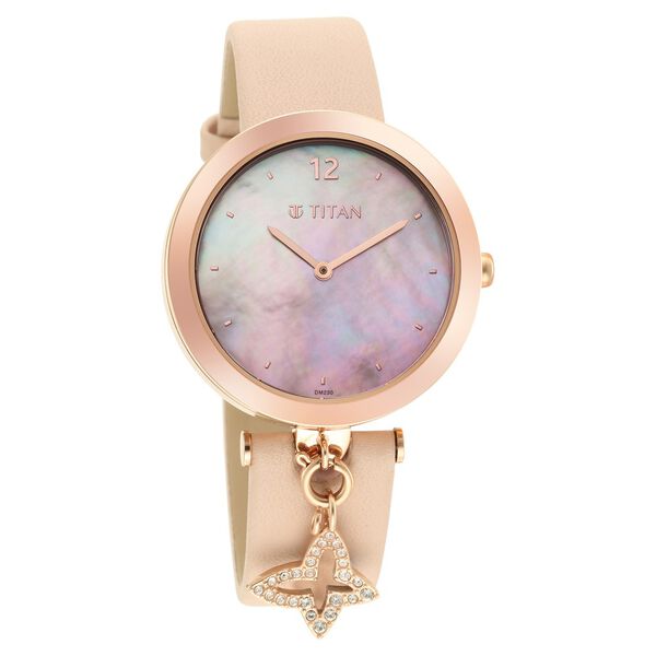 Titan Purple Unending Beauty Quartz Analog Mother Of Pearl Dial Leather Strap watch for Women - image number 0