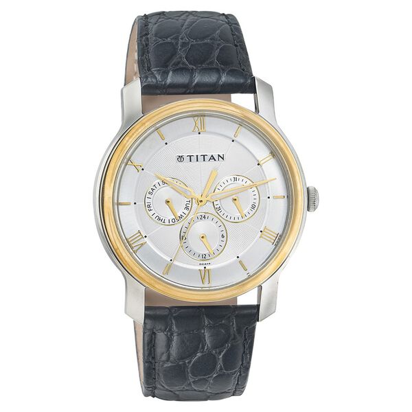 Titan Quartz Multifunction Silver Dial Leather Strap Watch for Men - image number 0
