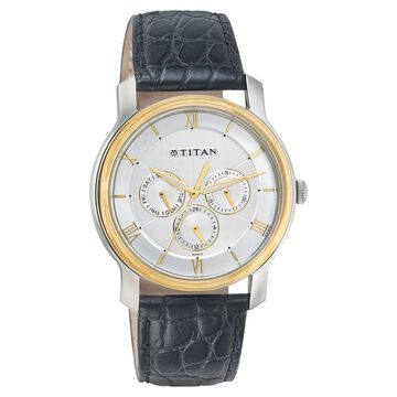 Titan Quartz Multifunction Silver Dial Leather Strap Watch for Men