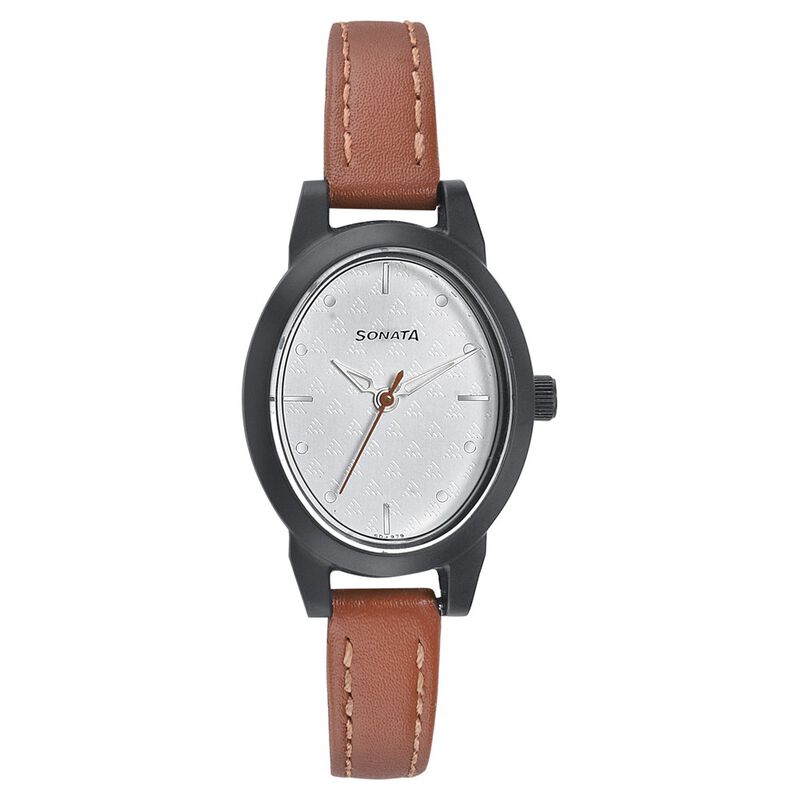 Sonata Essentials White Dial Women Watch With Leather Strap