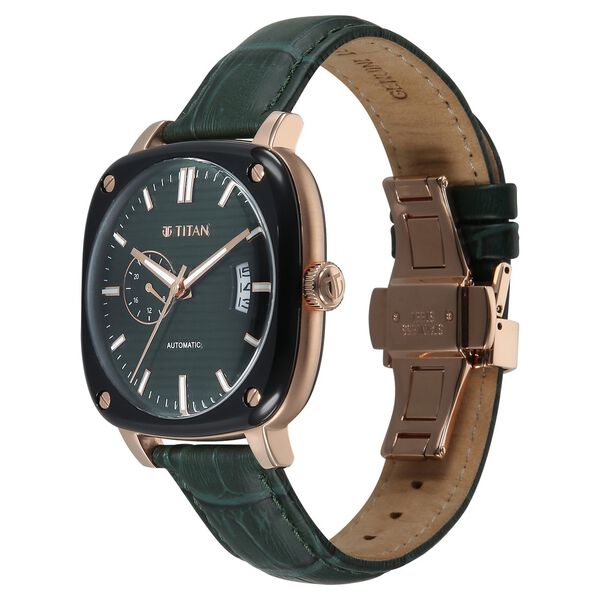 Titan Vintage Concealed Automatic Analog with Green Dial Green Leather Strap Watch for Men - image number 2
