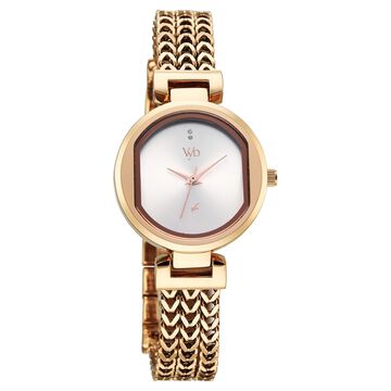 Vyb Seeker By Fastrack Quartz Analog Silver Dial Rose Gold Metal Strap Watch For Girls