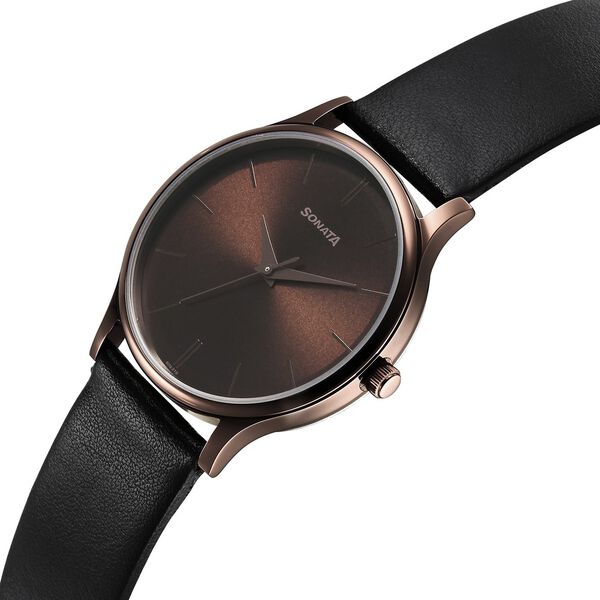 Sonata Aspire Quartz Analog Brown Dial Leather Strap Watch for Men - image number 2