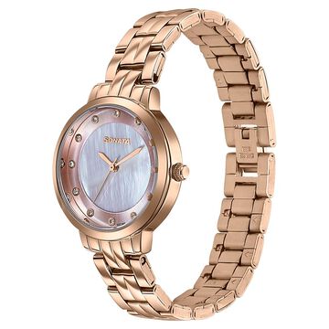 Sonata Jashn Quartz Analog Pink Mother Of Pearl Dial Rose Gold Metal Strap Watch For Women