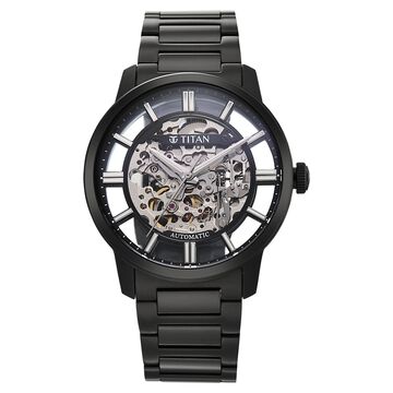 Titan See-Through Skeletal Automatic Analog with Black Dial Black Stainless Steel Strap Watch for Men
