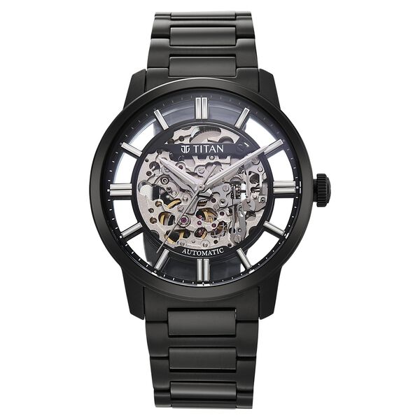 Titan See-Through Skeletal Automatic Analog with Black Dial Black Stainless Steel Strap Watch for Men - image number 0