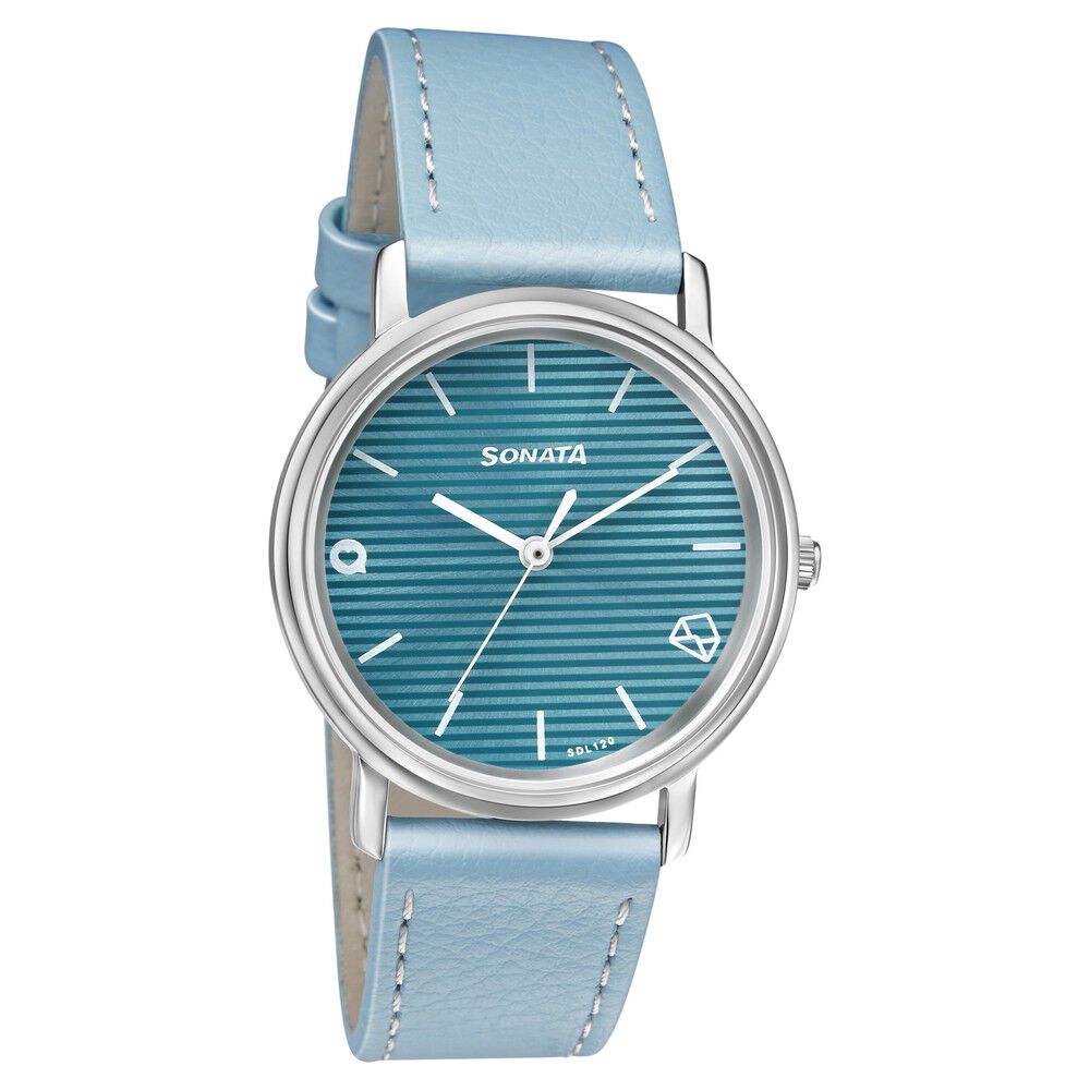 Buy Online Sonata Play Blue Dial Women Watch With Leather Strap