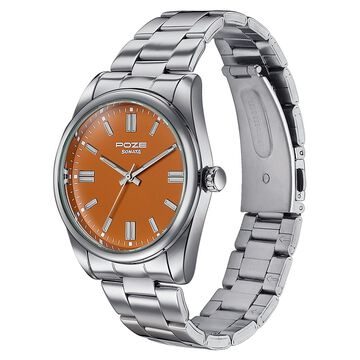 Poze Poze Quartz Analog Brown Dial Silver Metal Strap Watch For Men