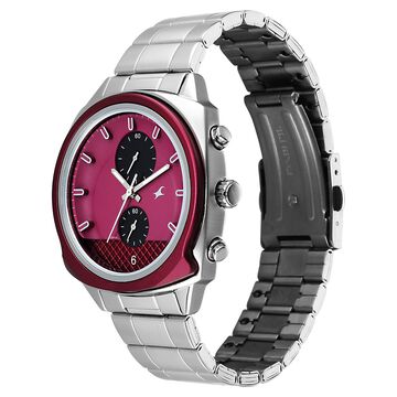 Fastrack Gelato Silver chronograph watch with Plum dial for Guys