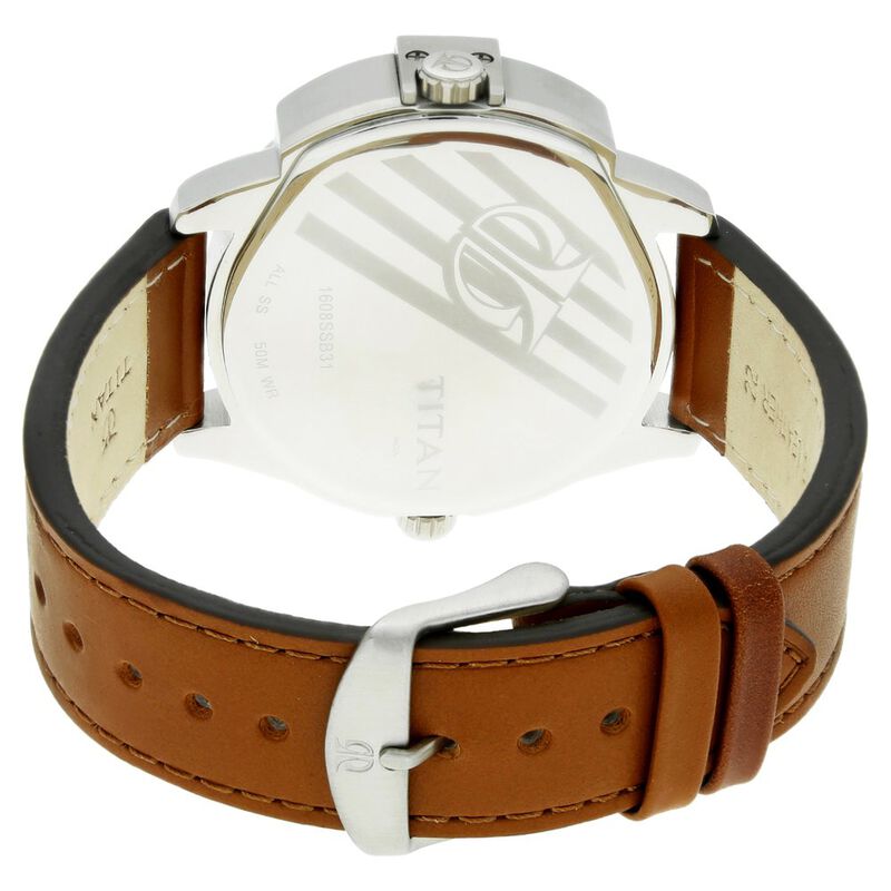 Titan Quartz Analog with Day and Date Silver Dial Leather Strap Watch for Men - image number 3